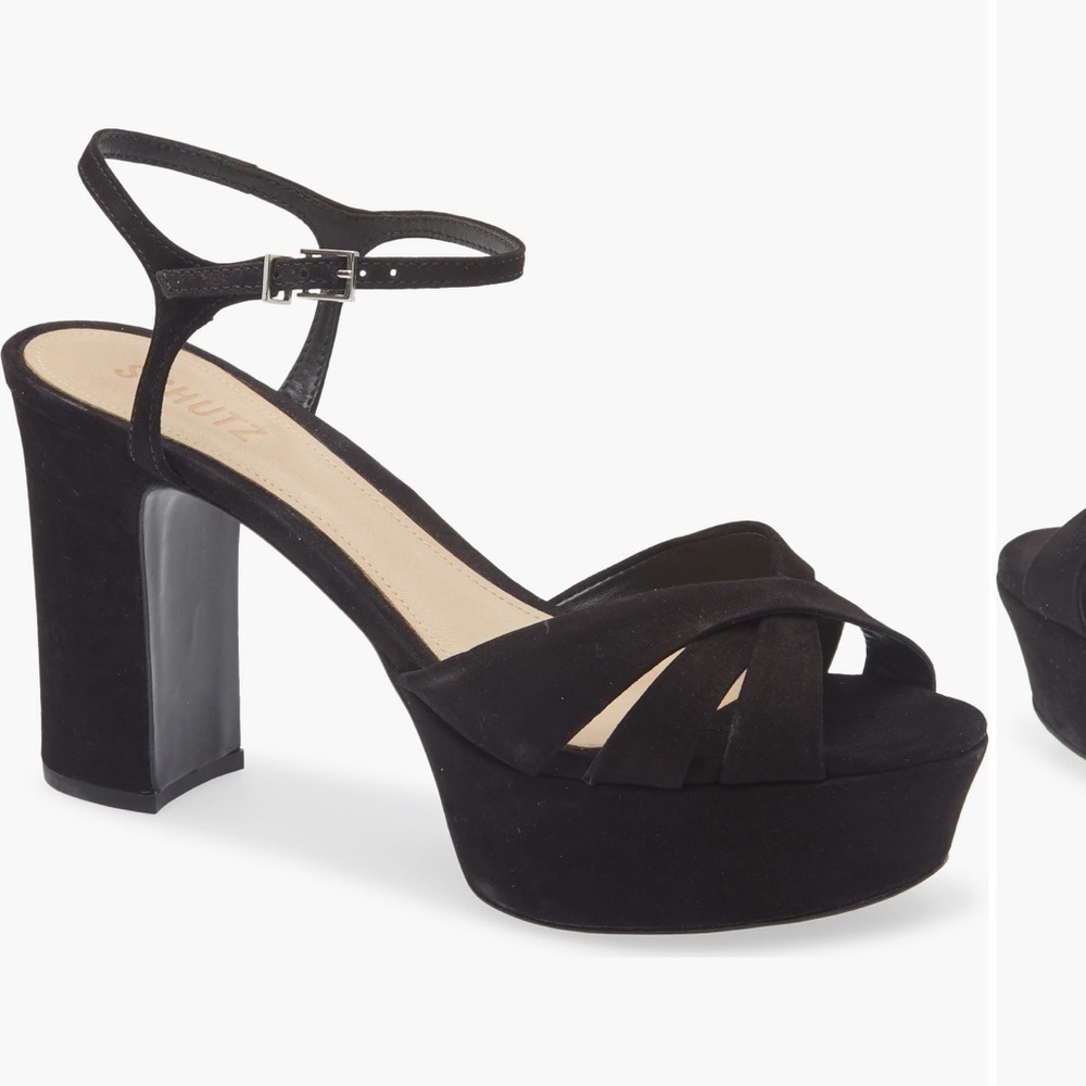 SCHUTZ Black Strappy Platform Heels